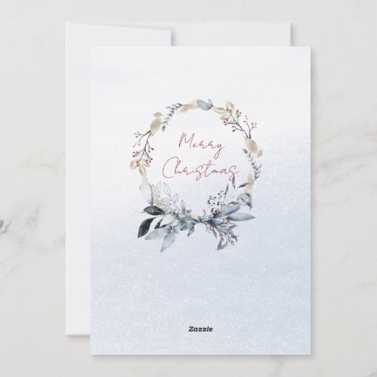 Blauw Goud Krans Paar Familie Een Foto Kerst Feestdagenkaart (Achterkant)