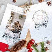 Blauw Goud Krans Paar Familie Een Foto Kerst Feestdagenkaart