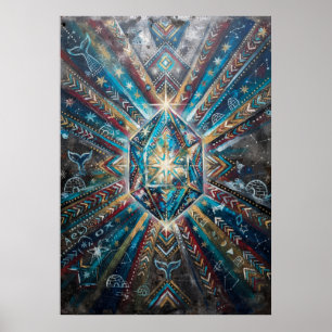Blauw Goud Kristal Geometrische Mandala Poster