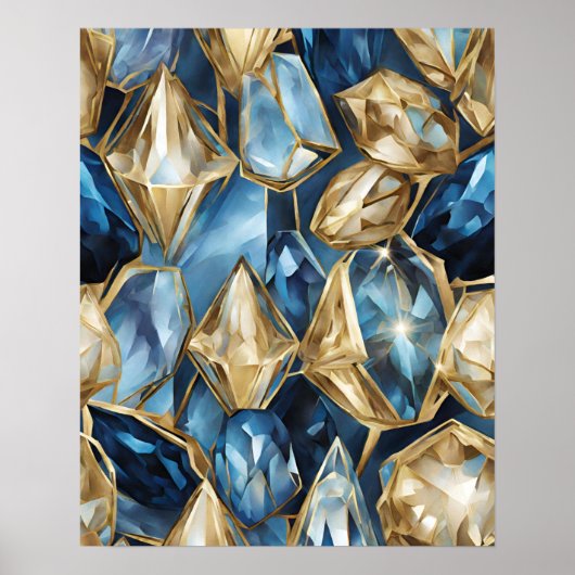 BLAUW GOUD KRISTAL MOZAÏEK WALL ART POSTER (Voorkant)