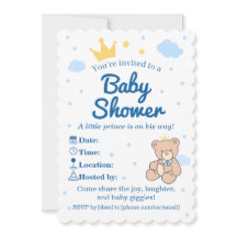 Blauw & Goud kroon baby shower uitnodiging voor jo