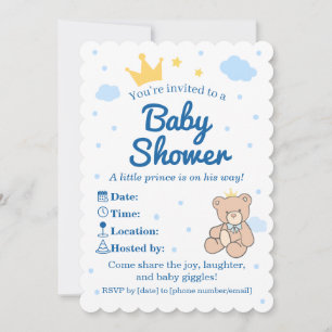 Blauw & Goud kroon baby shower uitnodiging voor jo