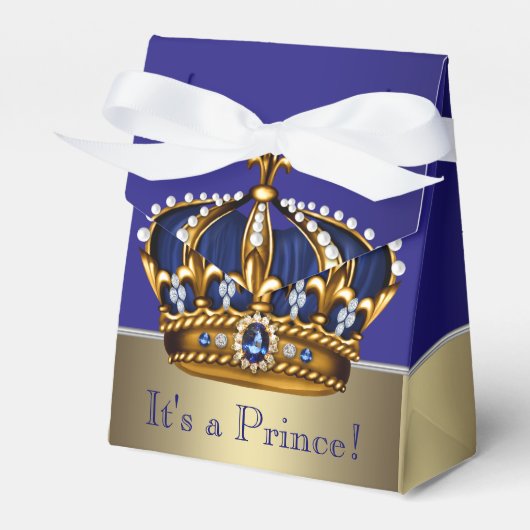 Blauw Goud Kroon Kleine Prince Boy Baby shower Bedankdoosjes (Voorkant Zijde)