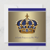 Blauw Goud Kroon Kleine Prince Boy Baby shower Kaart (Voorkant)