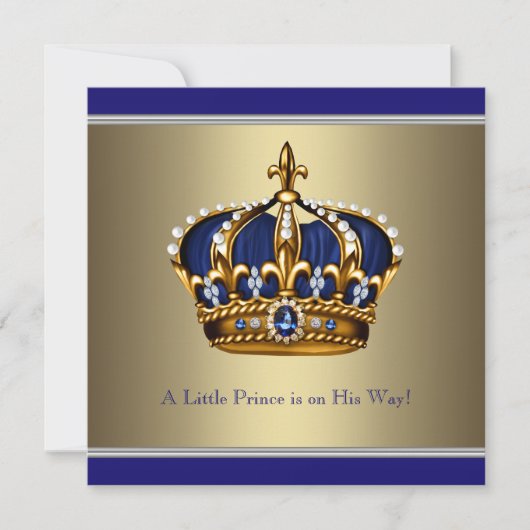 Blauw Goud Kroon Kleine Prince Boy Baby shower Kaart (Voorkant)