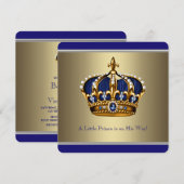 Blauw Goud Kroon Kleine Prince Boy Baby shower Kaart (Voorkant / Achterkant)
