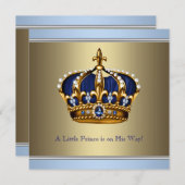 Blauw Goud Kroon Prins Baby Boy Douche Kaart (Voorkant / Achterkant)