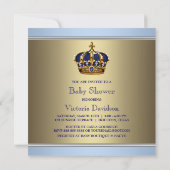 Blauw Goud Kroon Prins Baby Boy Douche Kaart (Achterkant)