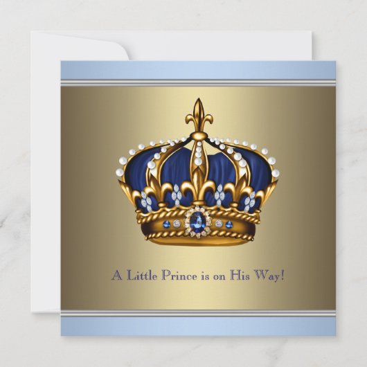 Blauw Goud Kroon Prins Baby Boy Douche Kaart (Voorkant)