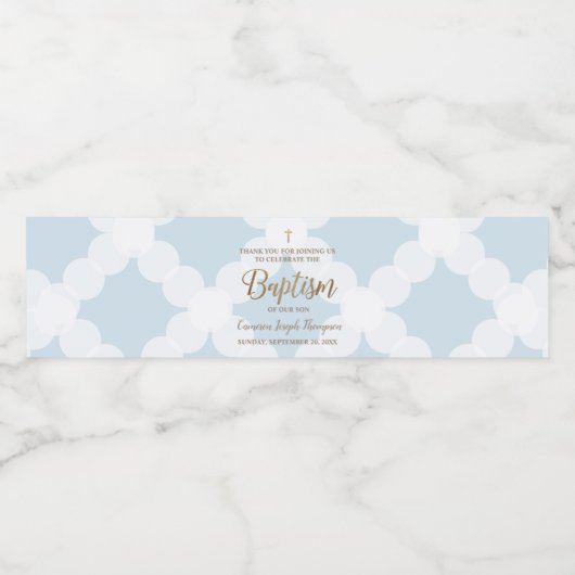 Blauw Goud Kruis Baby Jongen Aangepaste Doop Waterfles Etiket (Enkel label)