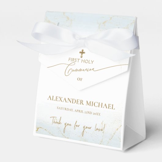 Blauw Goud Kruis Dank U Jongen Eerste Heilige Comm Bedankdoosjes (Voorkant Zijde)