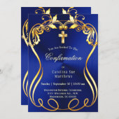 Blauw Goud Kruis Elegante Bevestiging Kaart (Voorkant / Achterkant)