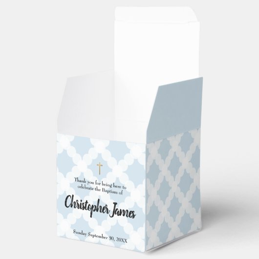 Blauw Goud Kruis Gepersonaliseerde Baby Jongen Doo Bedankdoosjes (Geopend)