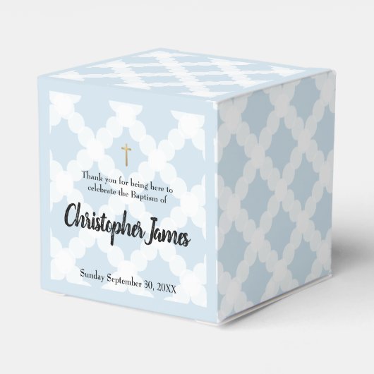 Blauw Goud Kruis Gepersonaliseerde Baby Jongen Doo Bedankdoosjes (Achterkant)