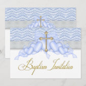 Blauw Goud Kruis Jongens Blauw Doopsel Kaart (Voorkant / Achterkant)