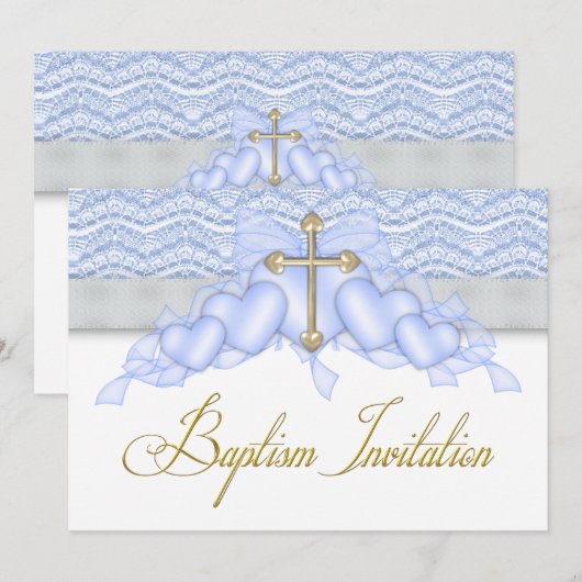 Blauw Goud Kruis Jongens Blauw Doopsel Kaart (Voorkant / Achterkant)
