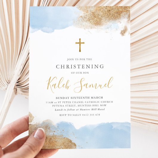Blauw Goud Kruis Jongens Doop Doop Kaart