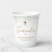 Blauw Goud Kruis Naam Jongen Bevestiging Papieren Bekers (Voorkant)