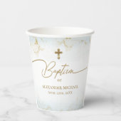 Blauw Goud Kruis Naam Typografie Jongensdoop Papieren Bekers (Voorkant)