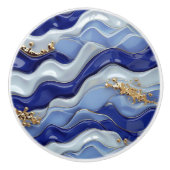 Blauw Goud Kuststrand Nautische golven Keramische Knop (Voorkant)
