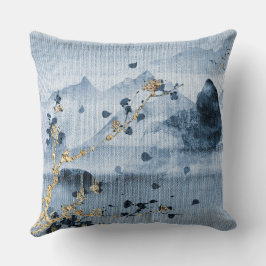 Blauw Goud Landschap Weefsel Getextureerd Kussen