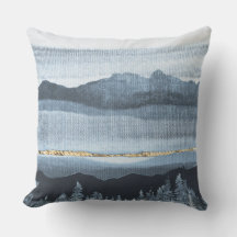 Blauw Goud Landschap Weefsel Getextureerd Kussen