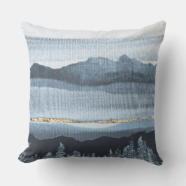 Blauw Goud Landschap Weefsel Getextureerd Kussen