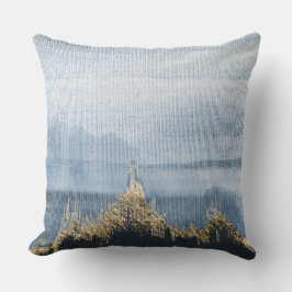 Blauw Goud Landschap Weefsel Textuur Kussen