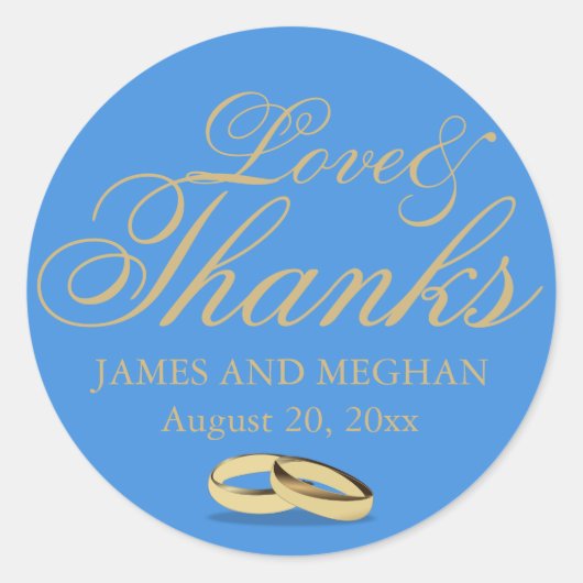 Blauw & Goud, Liefde & Bedankt, Gepersonaliseerde  Ronde Sticker (Voorkant)
