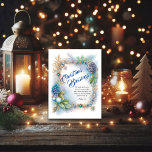 Blauw Goud Lijst Matthew Bijbel Verse Christelijk Folie Feestdagenkaart<br><div class="desc">Christelijke vakantiekaart met een elegant winterblad lijst in blauw, groen en goud. "Christmas Blessings" in gouden folie en Schrift vers uit het boek van Matteüs in de King James Holy Bible: Kerstzegen op de rug kan worden aangepast of leeg gelaten voor een handgeschreven groet.Matteüs 4:16 - "De mensen die zaten...</div>