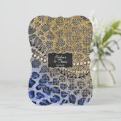 Blauw Goud Luipaard Dierenprint Glitter Bruiloft Kaart (Staand voorkant)