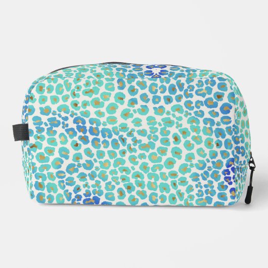 Blauw goud luipaard patroon toilettasje (Voorkant)