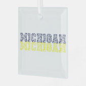 Blauw & Goud Luipaard Print Michigan Glas Ornament (Voorkant links)