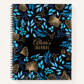 Blauw Goud Luxe Bloem Waterverf Notitieboek (Voorkant)