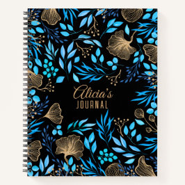Blauw Goud Luxe Bloemenaquarel Notitieboek