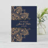 Blauw Goud Luxe Bruiloft Uitnodiging Kaart (Staand voorkant)