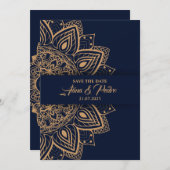 Blauw Goud Luxe Bruiloft Uitnodiging Kaart (Voorkant / Achterkant)