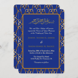 Blauw goud luxe islamitische bruiloft kaart