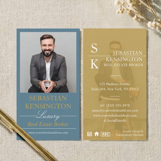Blauw Goud Luxe Makelaar Professional Visitekaartje