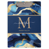 Blauw Goud Mable Moderne Monogram Script Naam Clip Klembord (Voorkant)