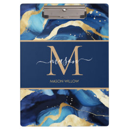 Blauw Goud Mable Moderne Monogram Script Naam Clip Klembord