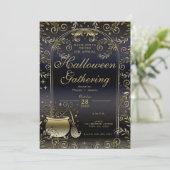 Blauw Goud Magische Whimsical Halloween Party Kaart (Staand voorkant)