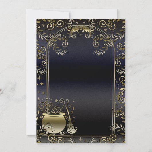 Blauw Goud Magische Whimsical Halloween Party Kaart (Achterkant)