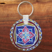 Blauw Goud Mandala 5,7 cm Basic Button Sleutelhang Sleutelhanger (Voorkant)