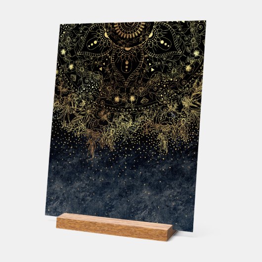 Blauw Goud Mandala Bloemen Acryl Bord (Hoek)