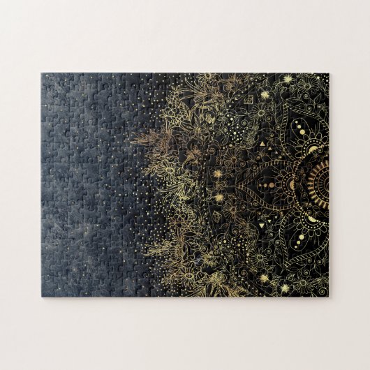 Blauw Goud Mandala Bloemen Legpuzzel (Horizontaal)
