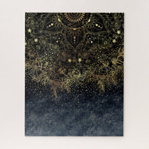 Blauw Goud Mandala Bloemen Legpuzzel