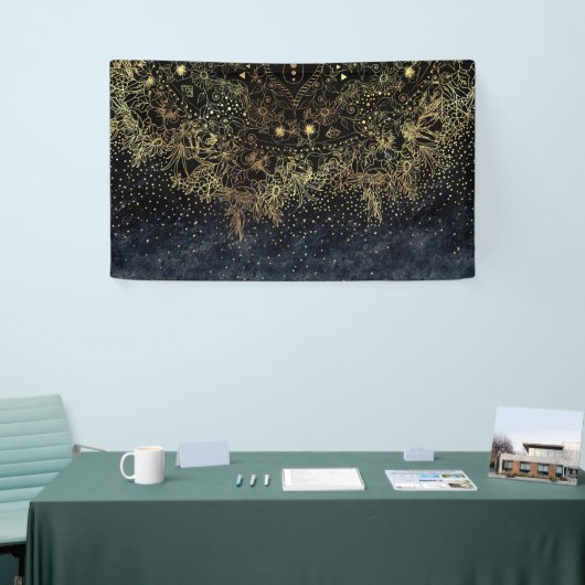 Blauw Goud Mandala Bloemen Spandoek (Beurs)