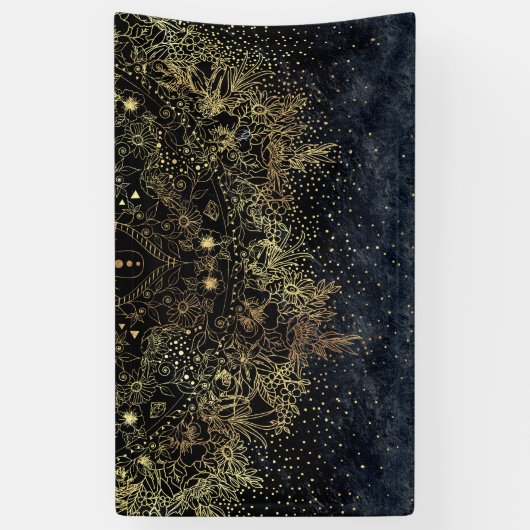 Blauw Goud Mandala Bloemen Spandoek (Verticaal)