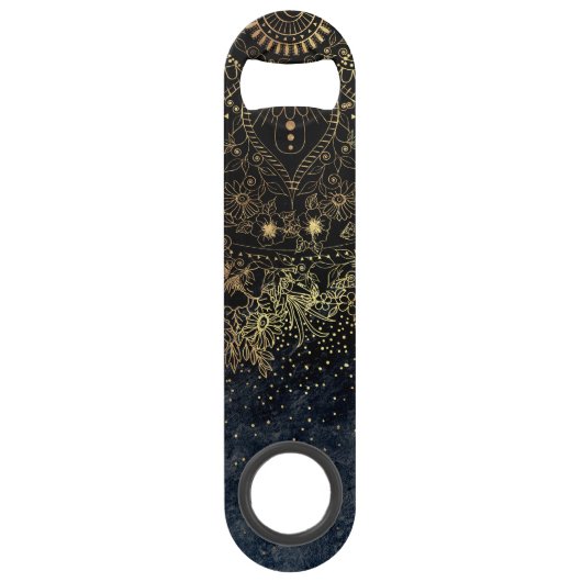 Blauw Goud Mandala Bloemen Speed Flessenopener (Voorkant)
